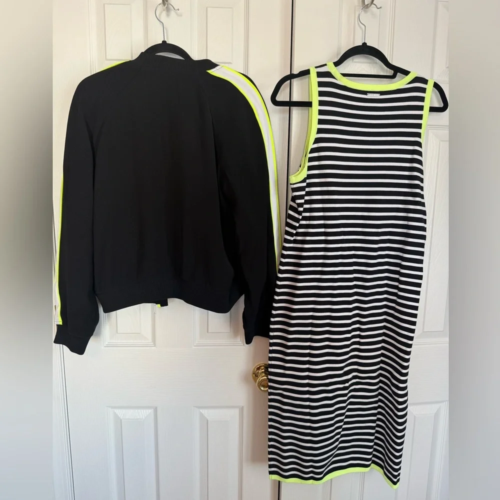 Michael Kors Black and Neon Green Striped Dress and Jacket Set - Picture 4 of 9
